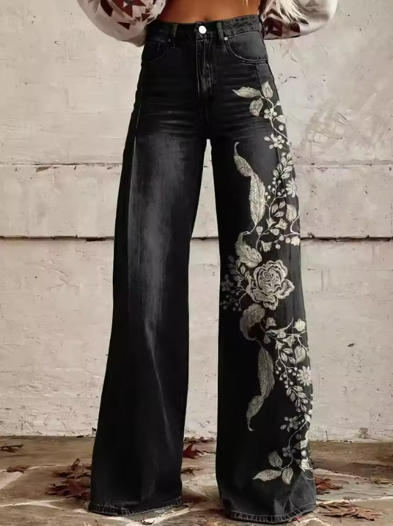 ECSLISSI |  Vintage Noir Floral Chic Broek